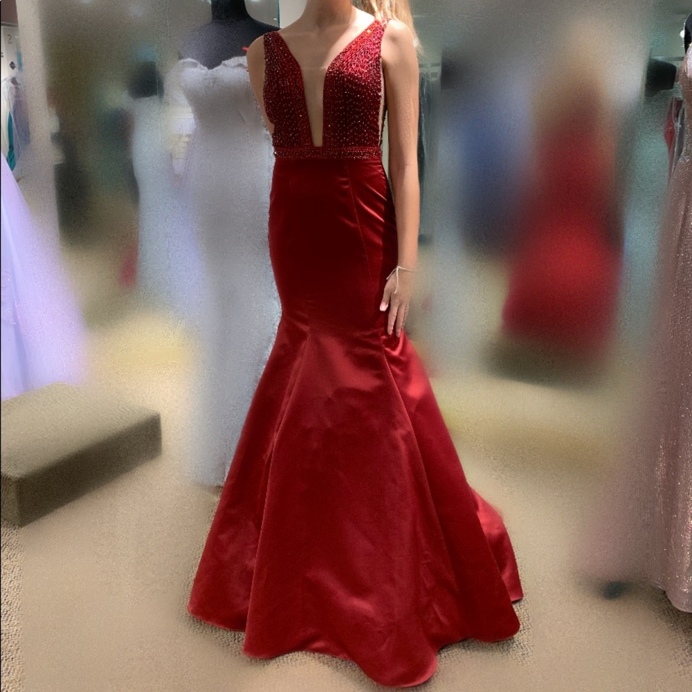 Red Mermaid Prom Dress with Beading